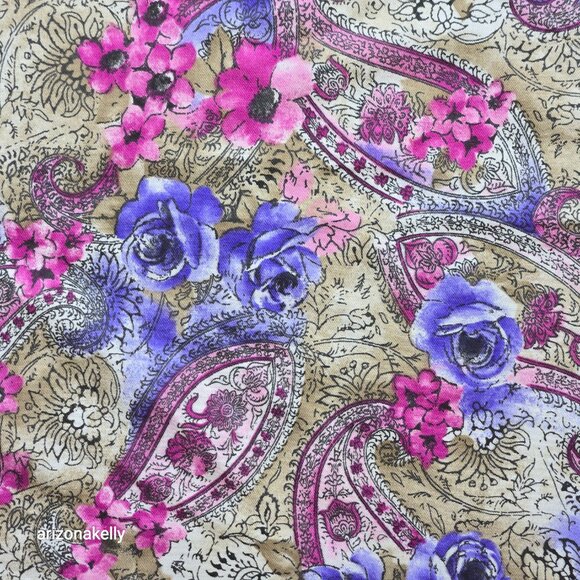 Wool Scarf Lightweight Pink Purple Floral - Picture 3 of 13